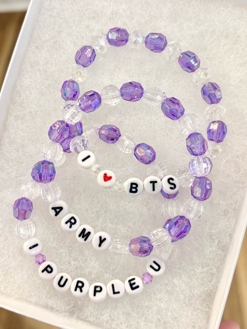 Purple Beaded Charm Bracelet Set - I ♥ BTS / ARMY / I ♥ PURPLE